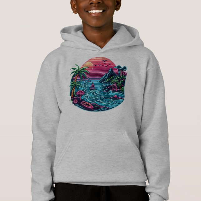 Tropiska/hawaiiska neonstranden t shirt (Framsida)