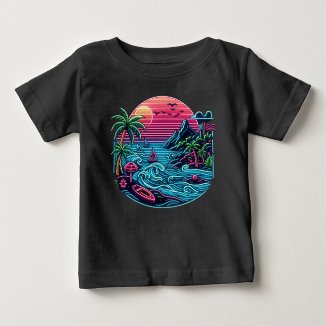 Tropiska/hawaiiska neonstranden t shirt (Framsida)