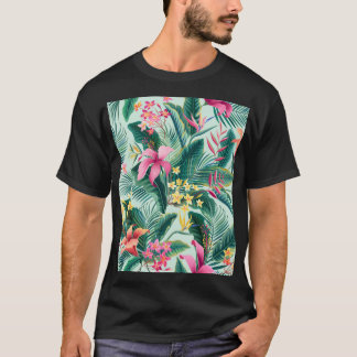 Tropiska Hibiscus: Blommigt utan sjölösa Mönster T Shirt