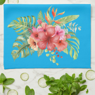 Tropiska Hibiscus Blommor med vattenfärg Kökshandduk