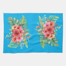 Tropiska Hibiscus Blommor med vattenfärg Kökshandduk