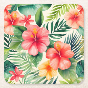 Tropiska hibiscus Flower Mönster Underlägg Papper Kvadrat