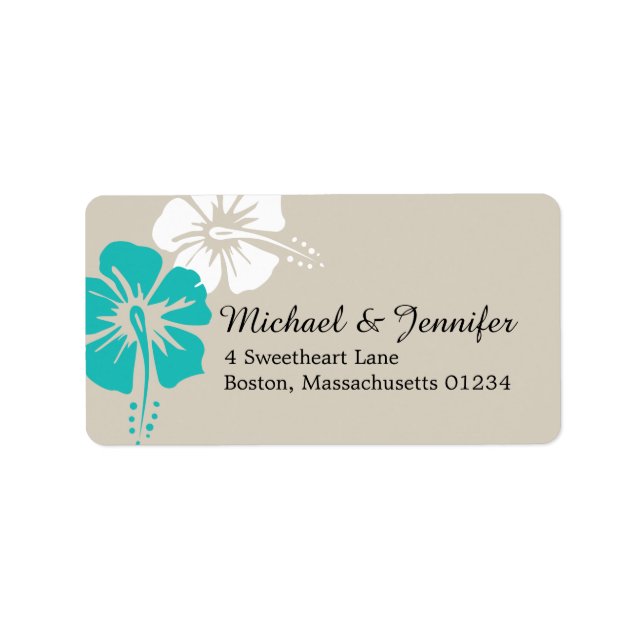 Tropiska Hibiscus Flowers Adressetikett (Framsidan)