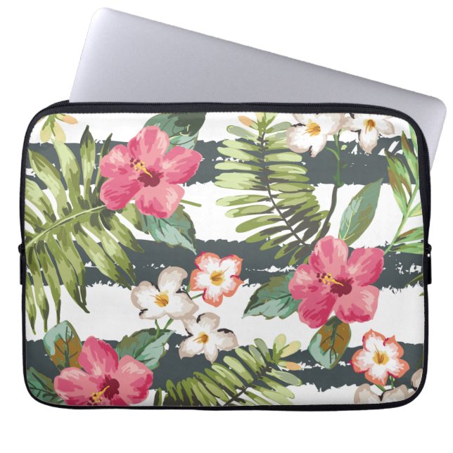 Tropiska Hibiscus Flowers Blommigt Laptop sleeve (Framsidan)