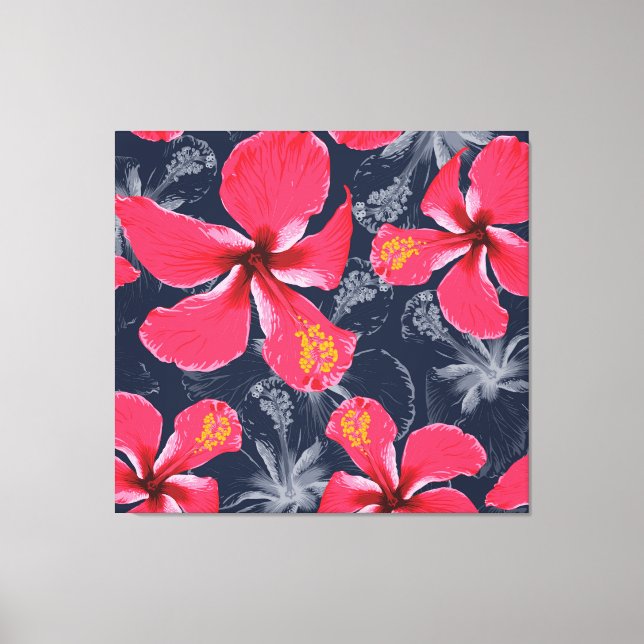 Tropiska Hibiscus Flowers Sommardesign Canvastryck (Framsida)