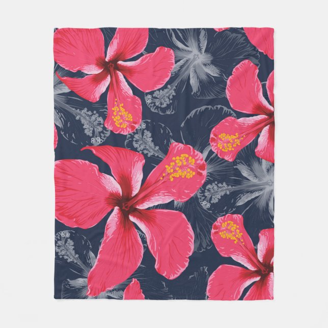 Tropiska Hibiscus Flowers Sommardesign Fleecefilt (Framsidan)
