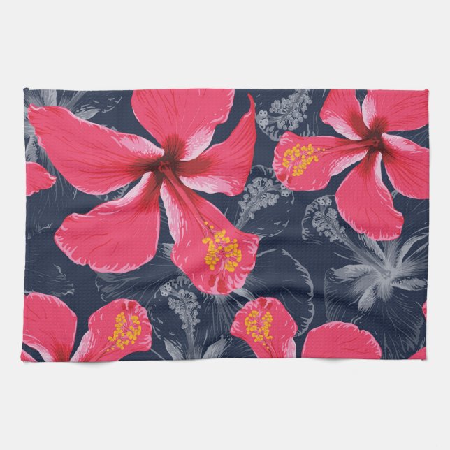 Tropiska Hibiscus Flowers Sommardesign Kökshandduk (Horisontell)