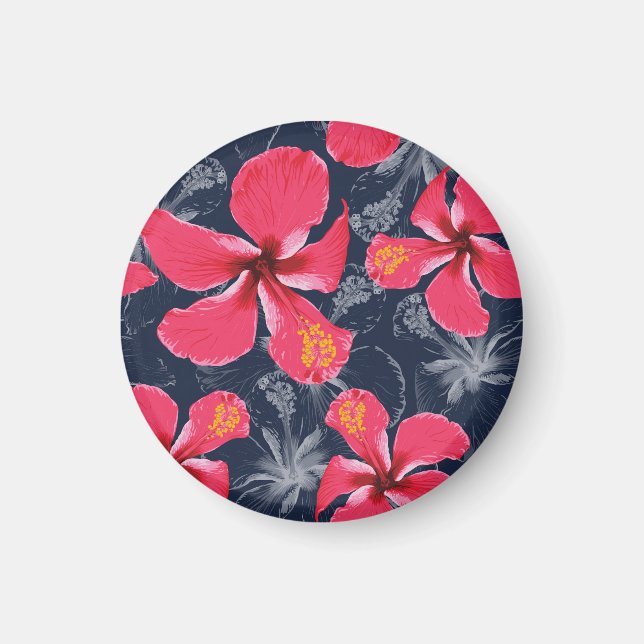 Tropiska Hibiscus Flowers Sommardesign Magnet (Framsidan)