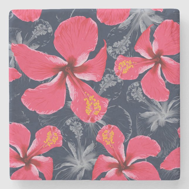 Tropiska Hibiscus Flowers Sommardesign Stenunderlägg (Framsidan)