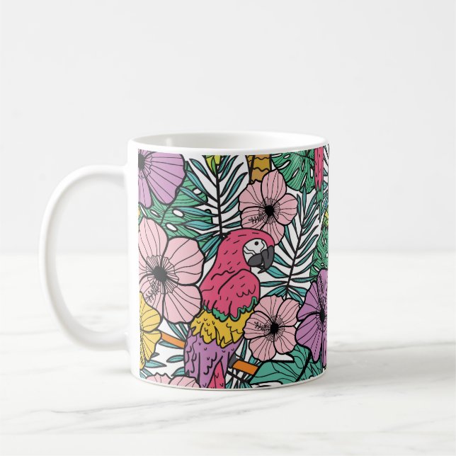 Tropiska hibiscus, handflatan, parroter mönster. kaffemugg (Vänster)
