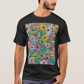 Tropiska hibiscus, handflatan, parroter mönster. t shirt