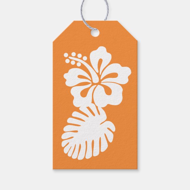 Tropiska Hibiscus i Orange Gift Märkre Presentetikett (Framsidan)