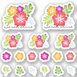 Tropiska Hibiscus Illustrated Flowers Klistermärken