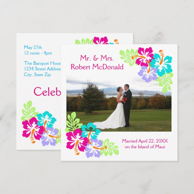 Tropiska Hibiscus - Meddelande från Squre Bröllop Inbjudningar (Fram/baksida)