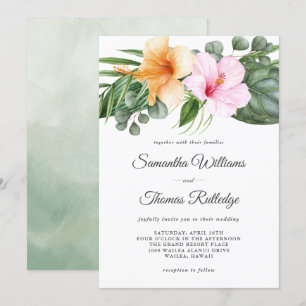 Tropiska Hibiscus och Blommigten Foliage Watercolo Inbjudningar