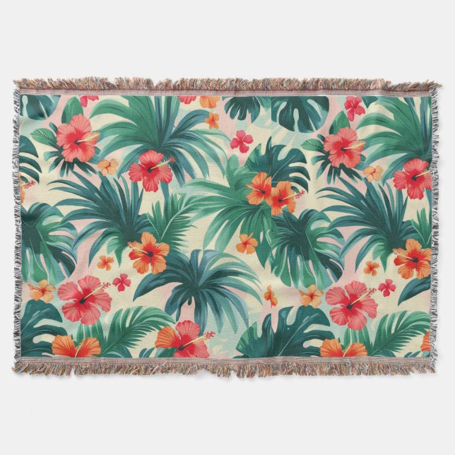 Tropiska Hibiscus och Handflatan Löven Mönster Filt (Framsidan)