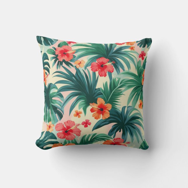 Tropiska Hibiscus och Handflatan Löven Mönster Kudde (Framsida)