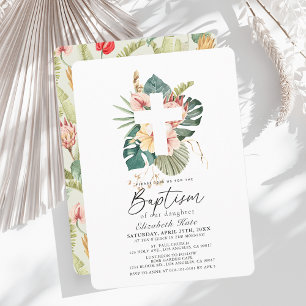 Tropiska Hibiscus och Kor-baptism Inbjudningar