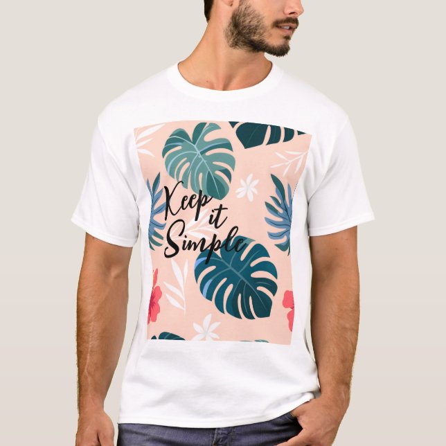 Tropiska Hibiscus och Monstera Löv Mönster T Shirt (Framsida)