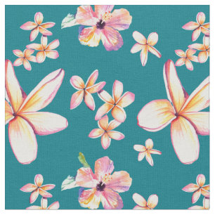Tropiska Hibiscus och Plumeria Hawaiian Fabric Tyg
