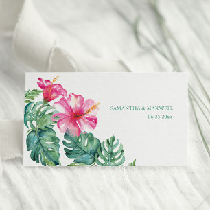 Tropiska Hibiscus och Watercolor Greenery Bröllop Placeringskort