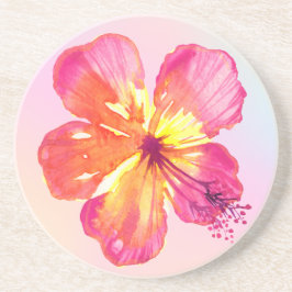 Tropiska Hibiscus på Rosa Gult Aqua Ombre Blommigt Underlägg