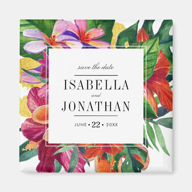 Tropiska Hibiscus, Plumeria & Handflatan | Spara d Magnet (Framsidan)