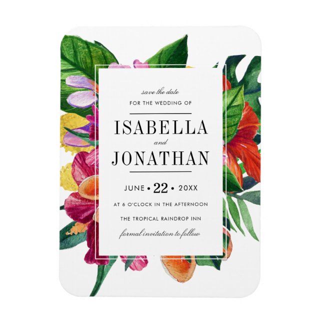 Tropiska Hibiscus, Plumeria & Handflatan | Spara d Magnet (Vertikal)