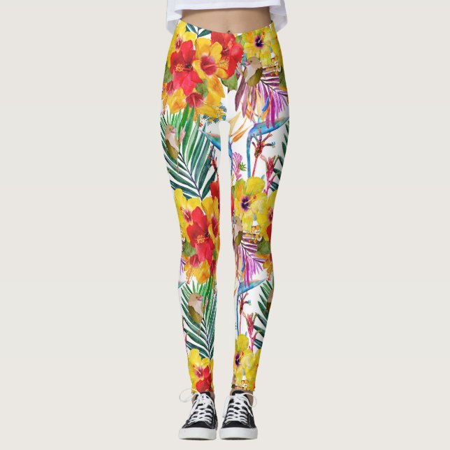 Tropiska Hibiscus Sommar i Mönster Leggings (Framsida)