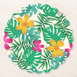 Tropiska hibiskus- och palmblad. Kustnära sommar. Underlägg Papper