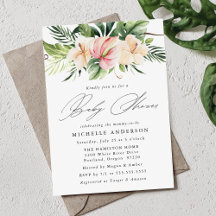 Tropiska Hibiskusblommor och blad Baby Shower