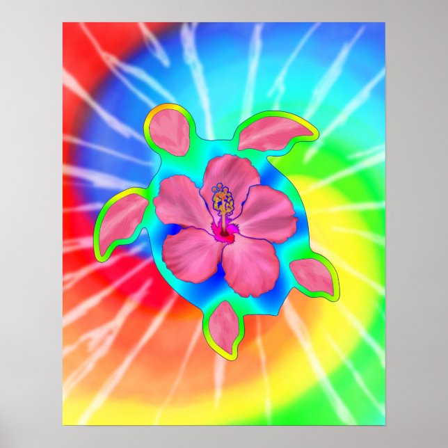 Tropiska Honu Turtle och Hibiscus Poster (Framsidan)