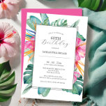Tropiska inbjudningar på 60:e födelsedagen<br><div class="desc">Fira hennes 60:e i stil med de tropiska inbjudningarna till Luau bassäng-partiet! Designad för en hawaiisk luau, den här 60-årsjubileet i eleganten har fantastiska rosa blommor och lush handflatan löv, perfekt för ett dynamiskt och festligt firande. Anpassa enkelt fälten med din händelseinformation för att skapa unikt utskrivbart födelsedagsfest inbjudan eller...</div>