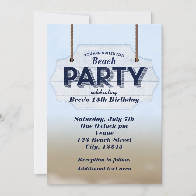 Tropiska inbjudningar till Beach Party White Wood- (Framsida)