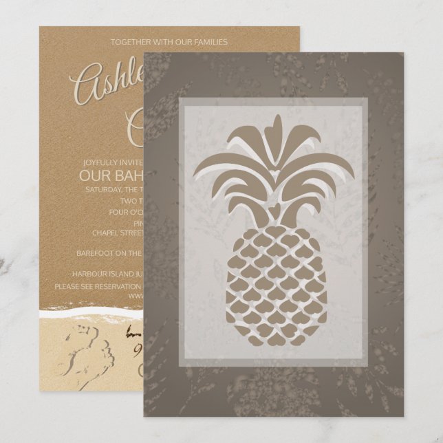 Tropiska invigningar av ananas inbjudningar (Fram/baksida)