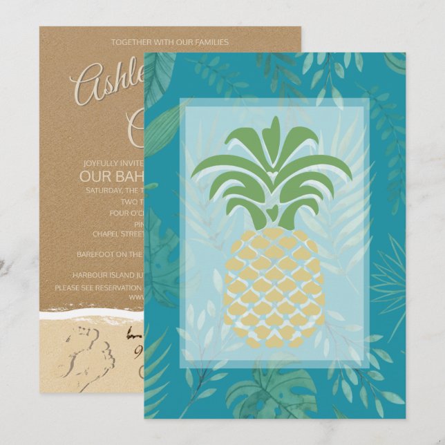 Tropiska invigningar av ananas inbjudningar (Fram/baksida)