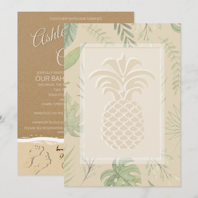 Tropiska invigningar av ananas inbjudningar (Fram/baksida)