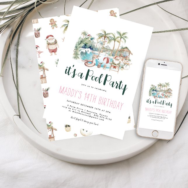 Tropiska juldagen Bassäng Party Inbjudningar (Skapare uppladdad)