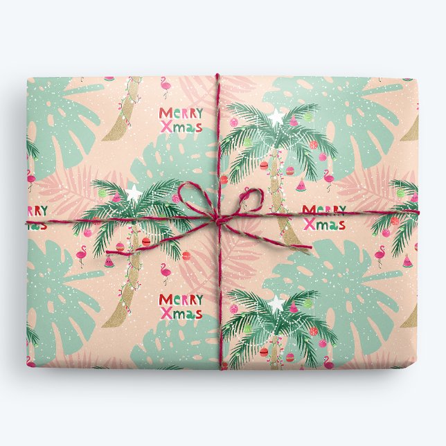 Tropiska julen Handflatan Träd God jul Presentpapper (Skapare uppladdad)