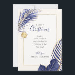 Tropiska julen i elegant Navy Blue & Guld Beach<br><div class="desc">Nautical Boutique Co.:s elegant navy blue and guld helgdag card har vattenfärgsblå och guld tropiska grey och accentueras med ett säsongskal för söt vattenfärg. Texten är vismisk handstil parad med modern blocktypografi. Grönt, guld och elfenben från kräftdjur påminner om tropiska helgdagar vid stranden. Anpassa enkelt all text, inklusive "God jul"...</div>