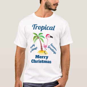 Tropiska Julens Rosa Flamingo i Santa Hat T Shirt