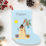 Tropiska julklappen Helgdag i Beach Liten Julstrumpa<br><div class="desc">Den här designen har skapats genom digital grafik. Det kan vara personlig i det område som tillhandahålls eller anpassning genom att klicka för att anpassa ytterligare alternativ och ändra namn, initialer eller ord. Du kan också ändra texten färg och stil eller ta bort texten för en bilddesign. Kontakta mig på...</div>