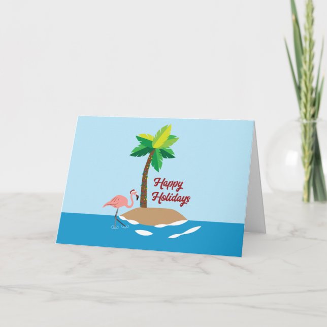 Tropiska Julön med Flamingo Kort (Framsida)