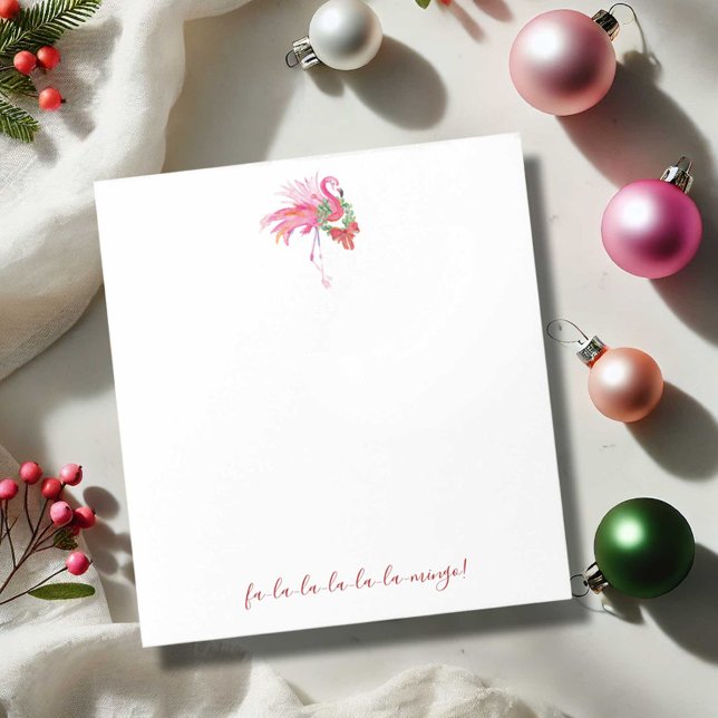 Tropiska jultomten Anteckningsblock Rosa Flamingo (Tropical Christmas pink flamingo notepad features watercolor art Victoria Grigaliunas DoTellABelle)