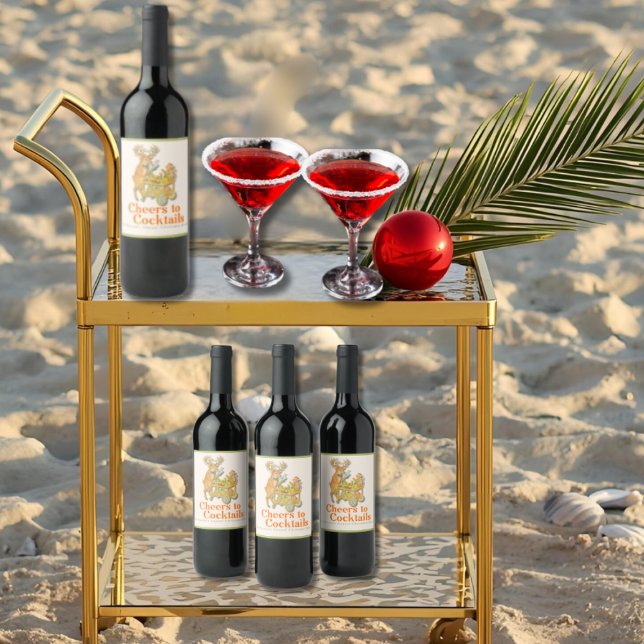 Tropiska julturer till Cocktails Vinflaska Etikett (Tropical Christmas Cheers to Cocktails Wine Label)