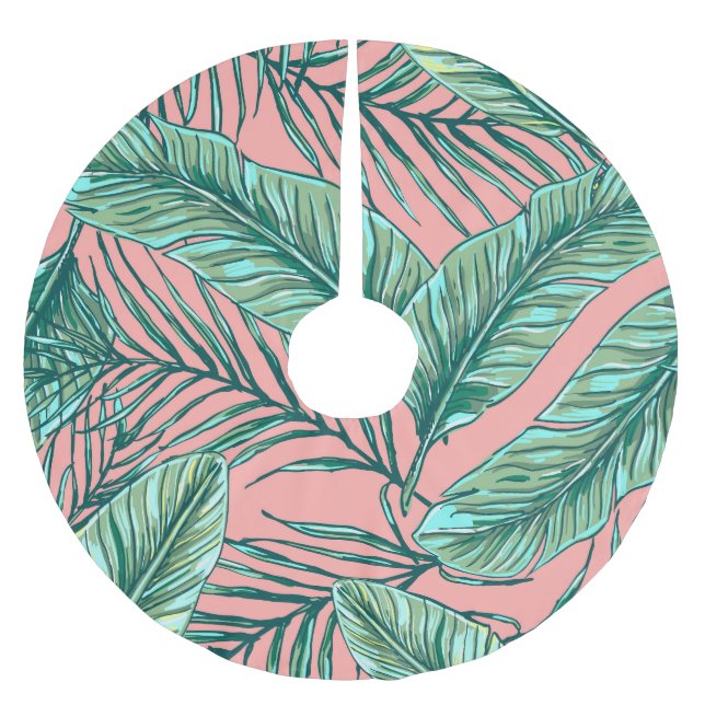 Tropiska Jungle-Blommigten: Handflatan Löv Mönster Julgransmatta Borstad Polyester (Framsidan)