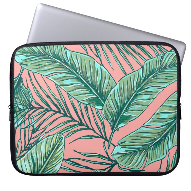 Tropiska Jungle-Blommigten: Handflatan Löv Mönster Laptop Fodral (Framsidan)