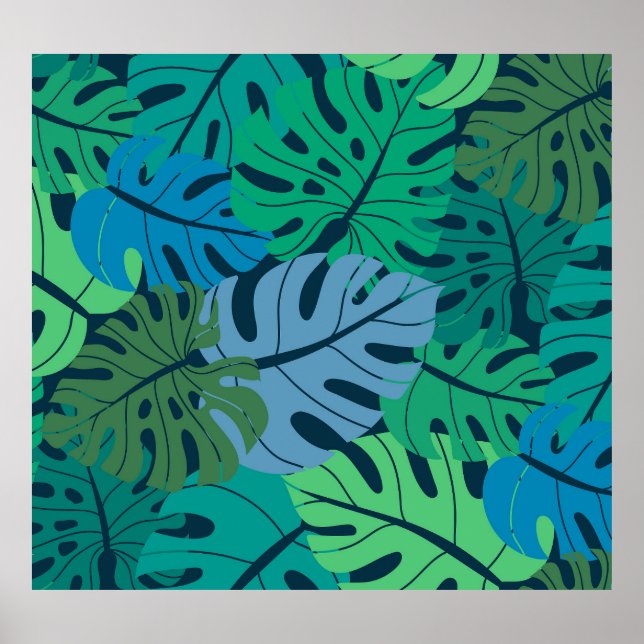 Tropiska jungle Handflatan utan sjölösa Mönster Poster (Framsidan)