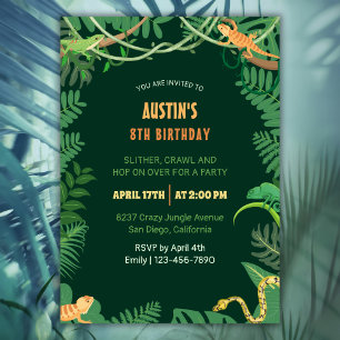 Tropiska Jungle Reptile Barns födelsedag Party Inbjudningar