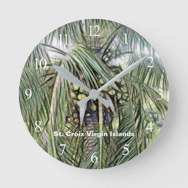 Tropiska Karibien Handflatan Coconuts Personalize Rund Klocka (Framsida)